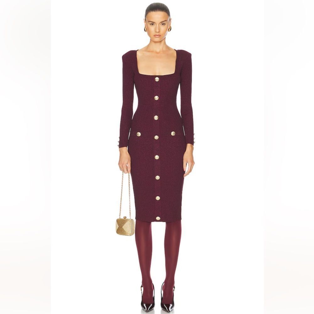 NWT RETROFETE Sadelle Knit Dress Maroon Old Money Knit Bodycon Large Revolve